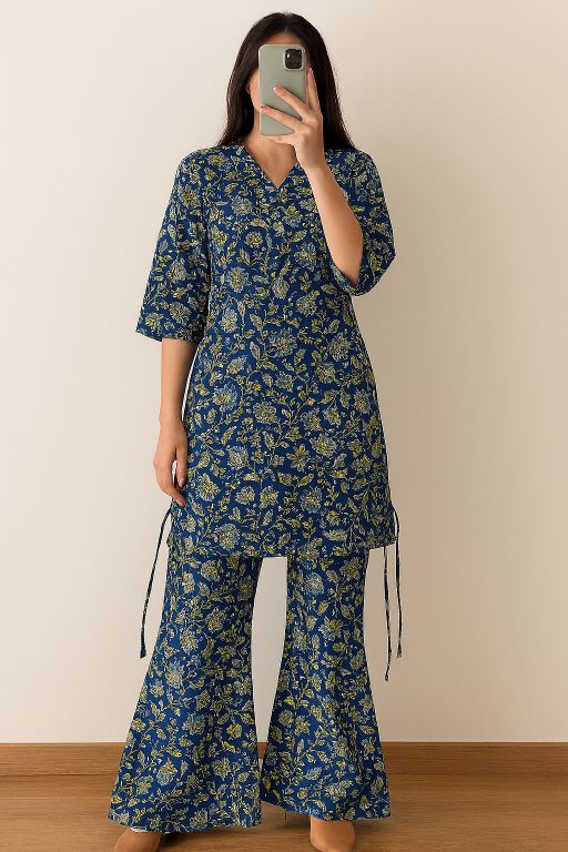 Co-Ord Set V Neck-Zinc Leaf