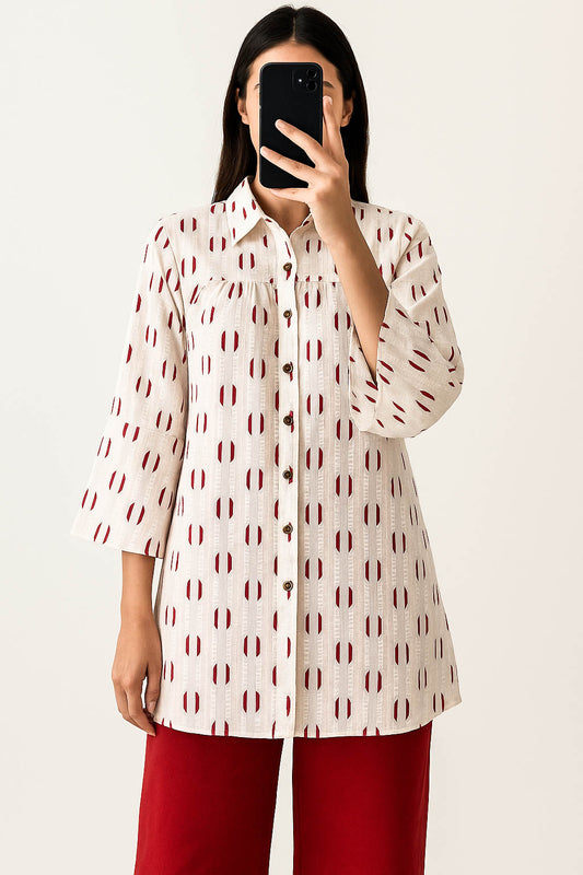 Co-Ord Set Collar Neck-Red & White