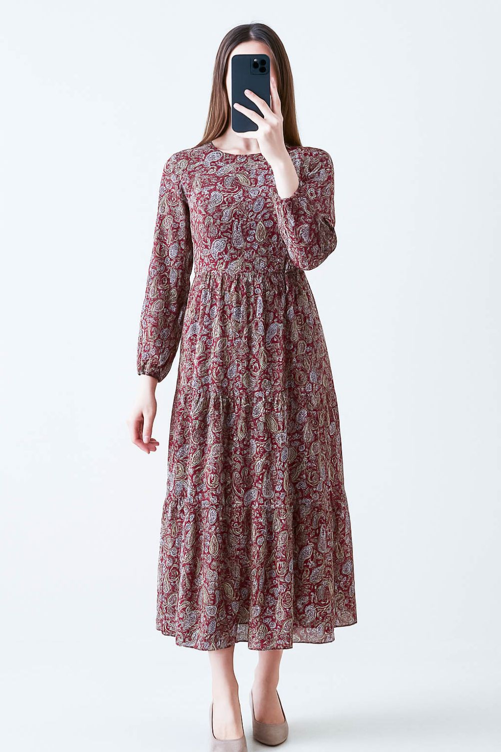 Maxi Regular Midi Dress-Paisley Maroon