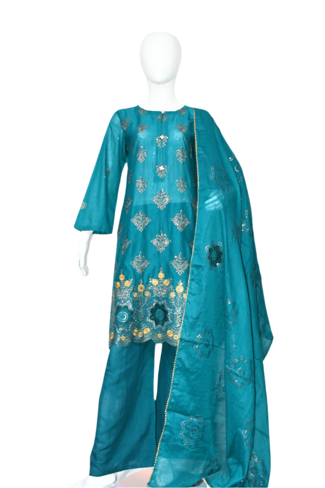 Sea Green Embroidered Shirt,Trouser & Dopatta