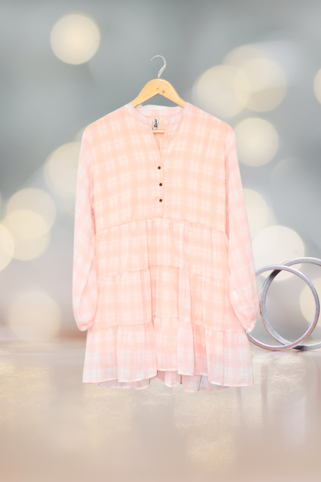 Top Plaid Pattern-Peachy Mist