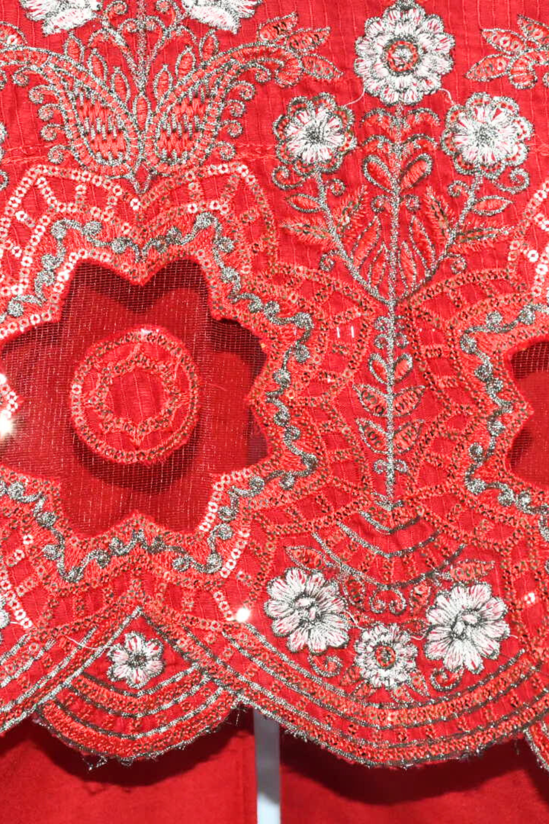 Chili Red Embroidered Shirt,Trouser & Dopatta