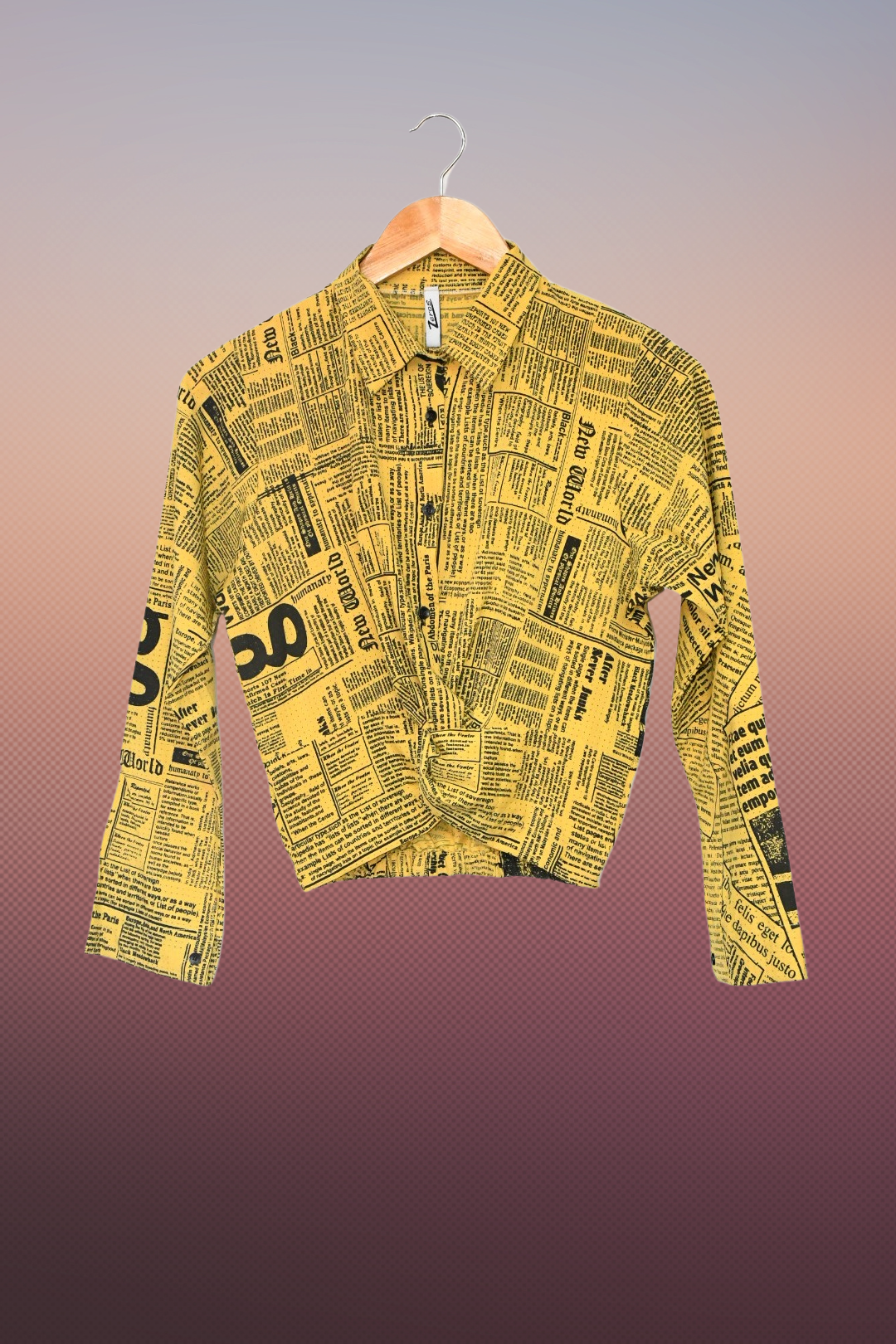 Crop Top Newspaper Print-Mustard Blow