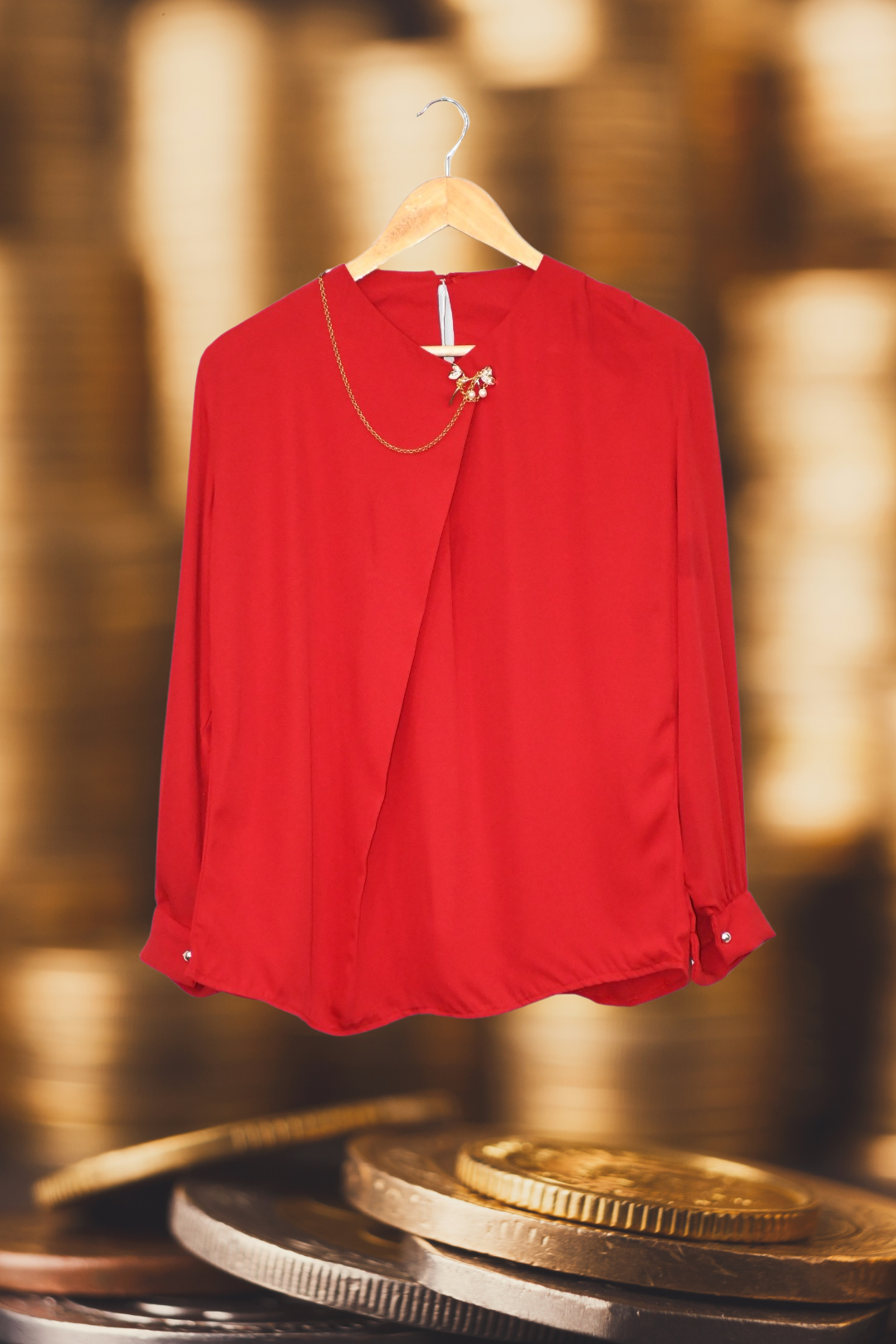 Top Shoulder Chained Style-Cocktail Red