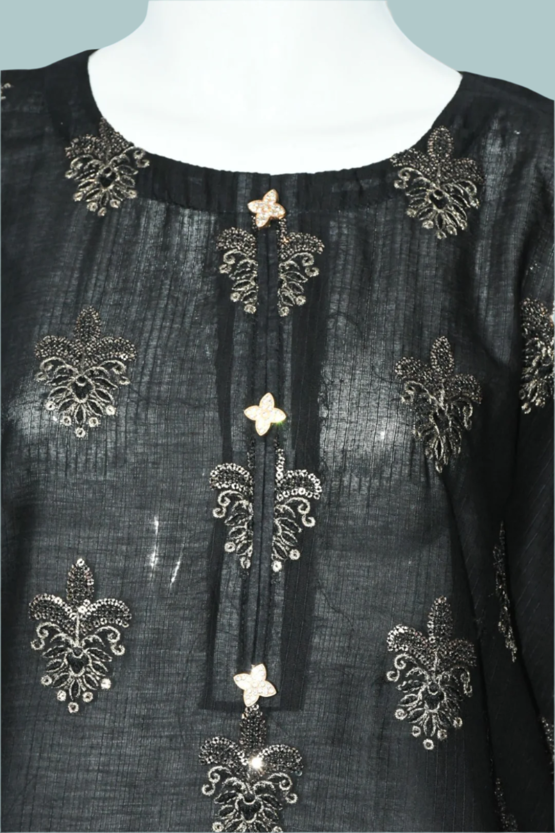 Jet Black Embroidered Shirt,Trouser & Dopatta