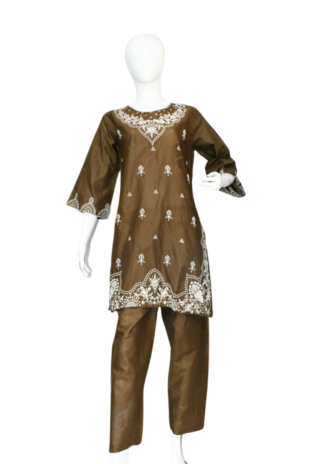 Brown Embroidered Shirt and Trouser