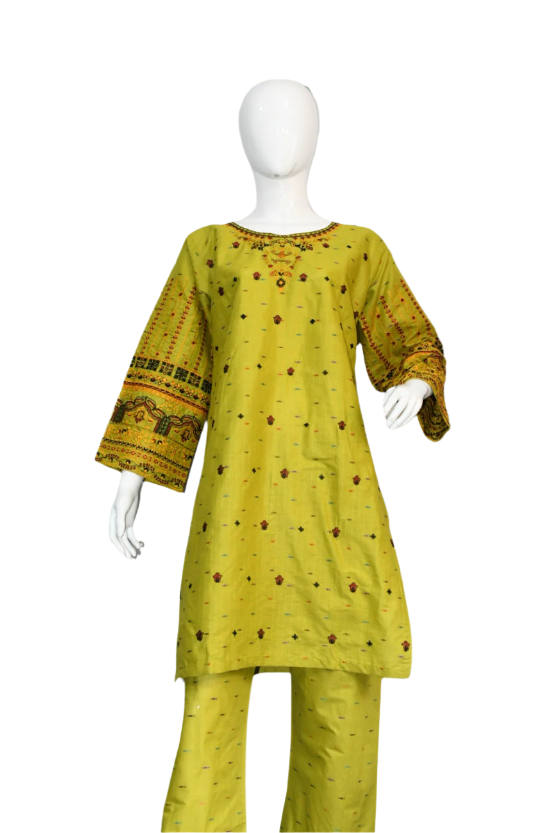 Bindi Cotton Embroidered Lime Green Two piece