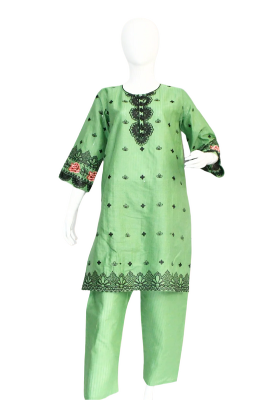 Pistachio Green Embroidered Shirt and Trouser