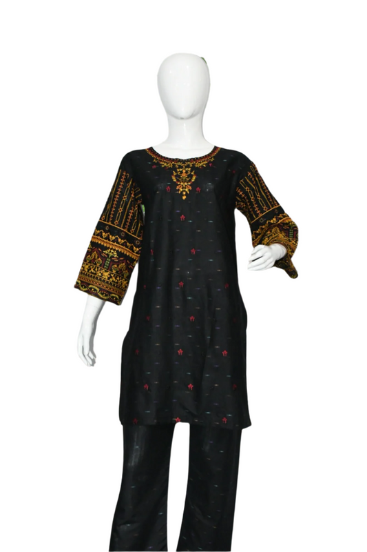 Bindi Cotton Embroidered Black Two piece