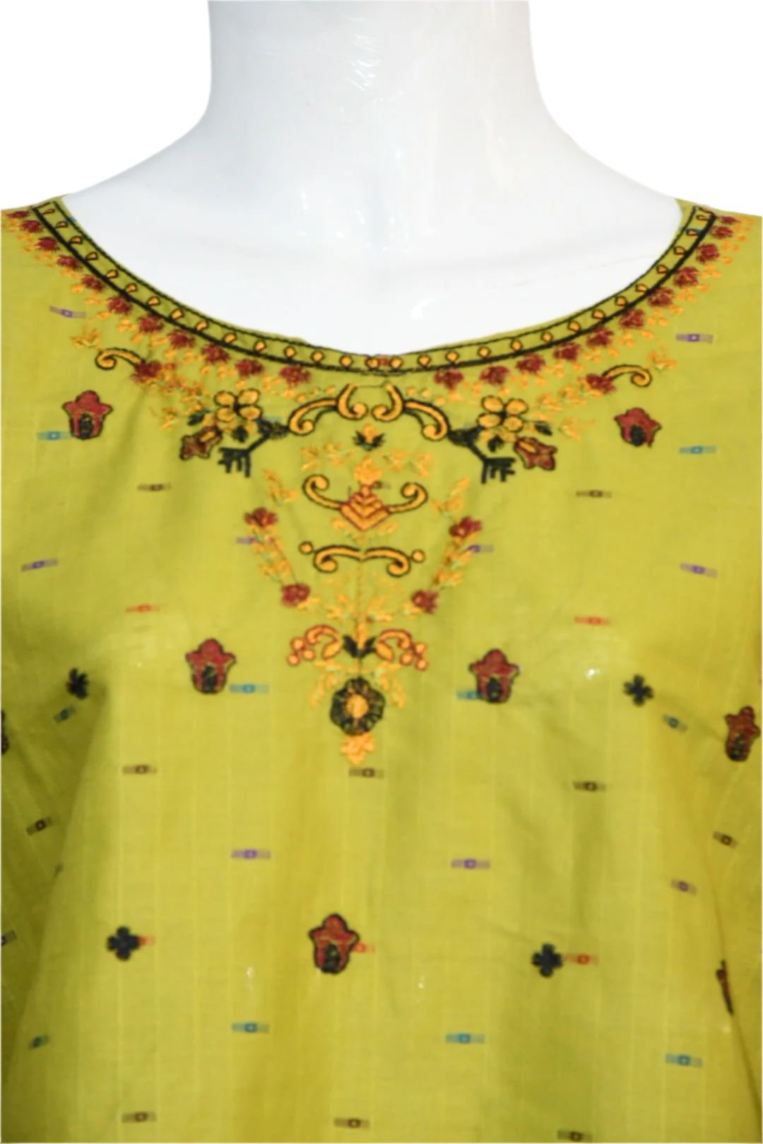 Bindi Cotton Embroidered Lime Green Two piece