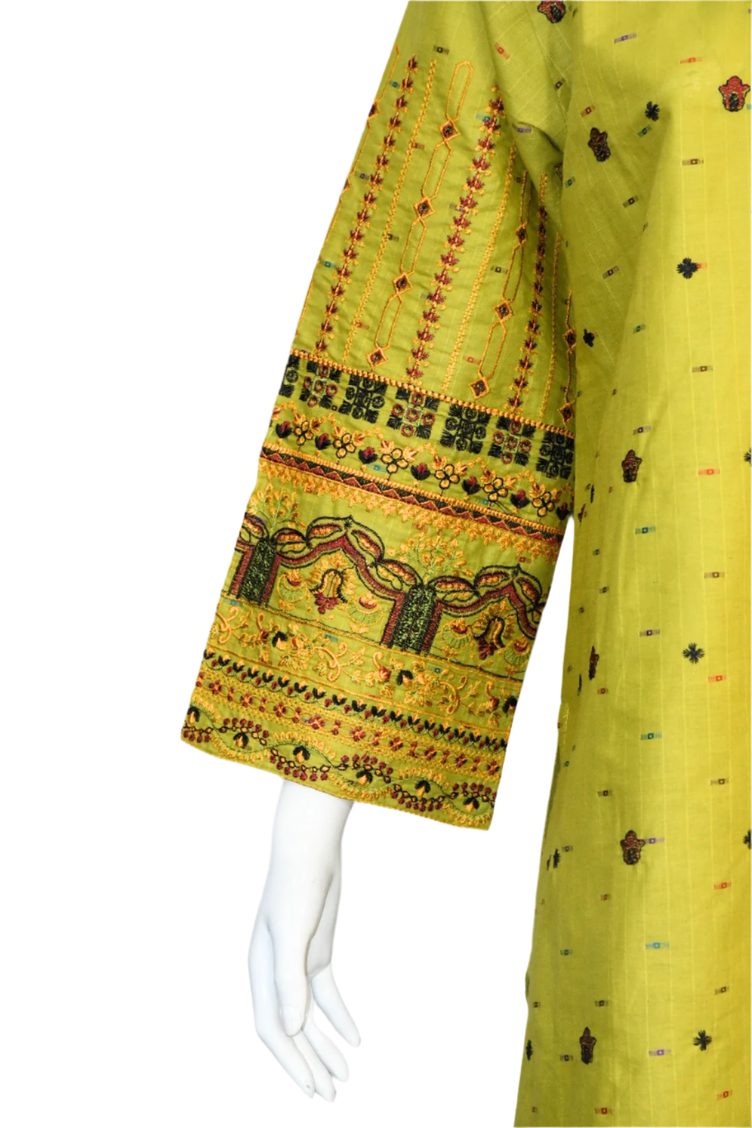 Bindi Cotton Embroidered Lime Green Two piece