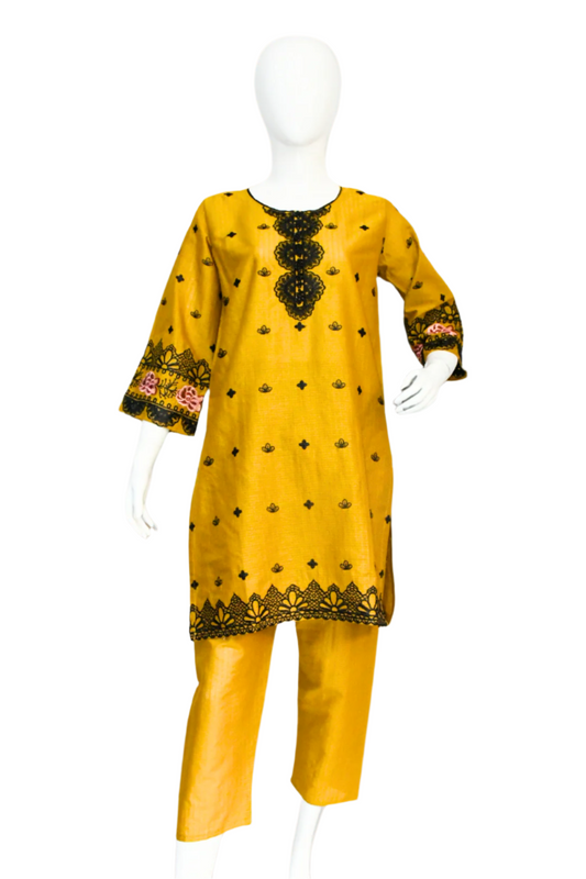 Mustard Embroidered Shirt and Trouser