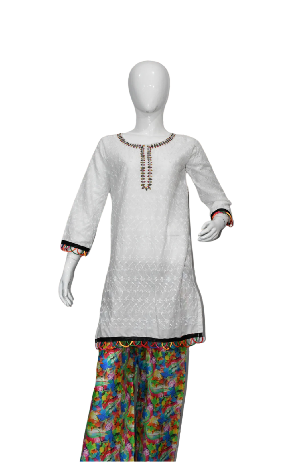 Square mirror Chicken Kari Shirt and Rainbow trouser