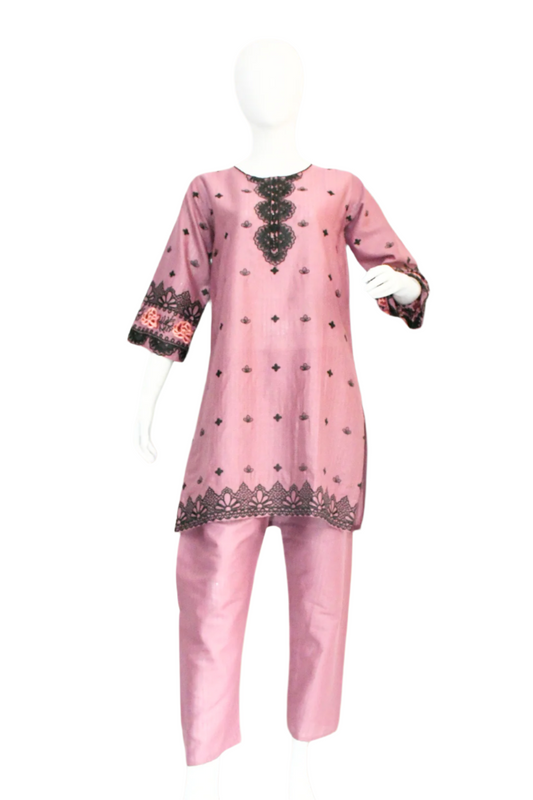 Coral Pink Embroidered Shirt and Trouser