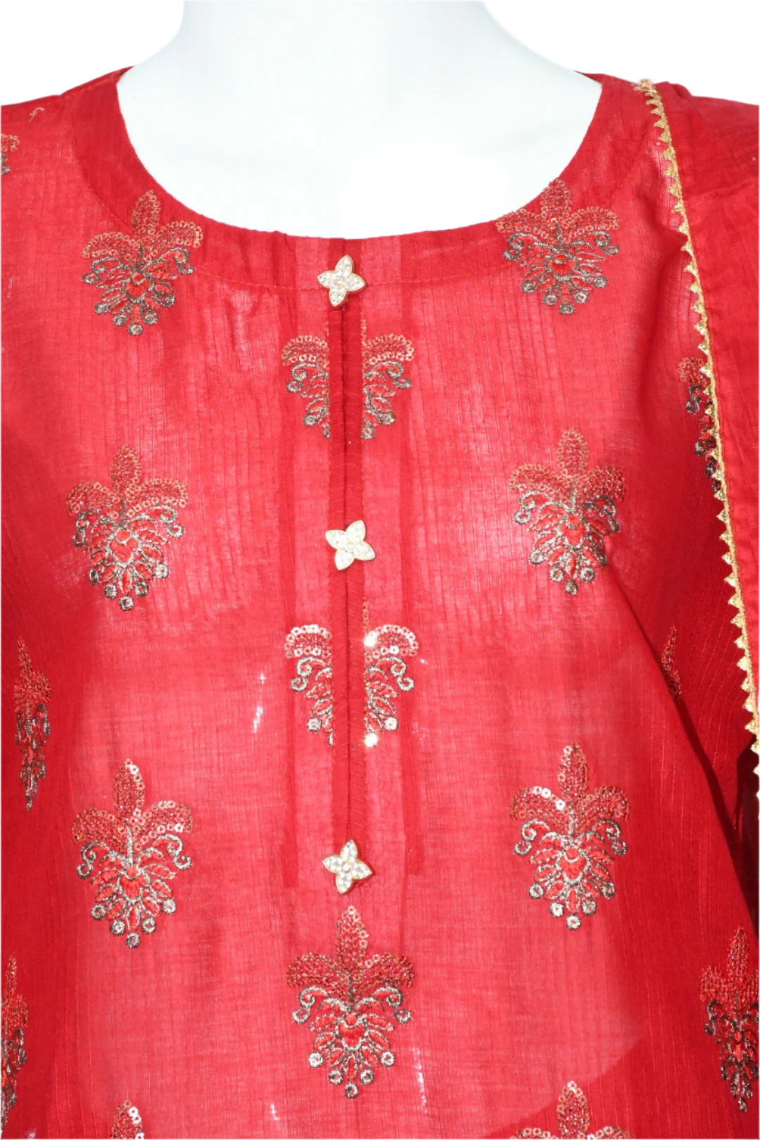 Chili Red Embroidered Shirt,Trouser & Dopatta