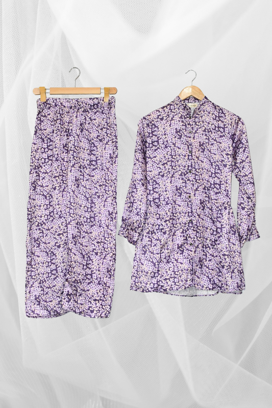 Printed Silk Two Piece-Mauve Floret