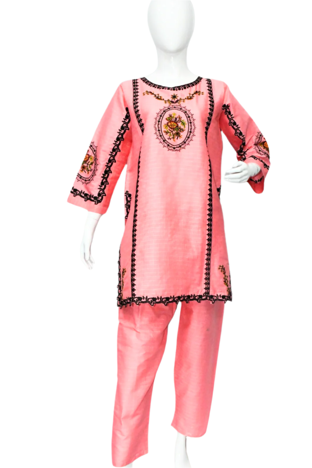 Rose Pink Vintage Embroidered Shirt and Trouser