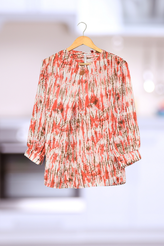 Top Printed -Peach  Tie and Die