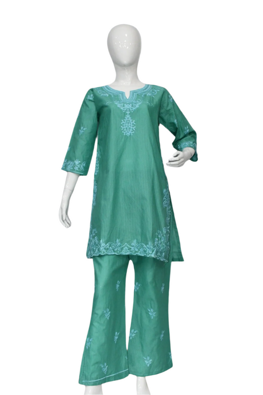 Aqua Green Embroidered Shirt and Trouser