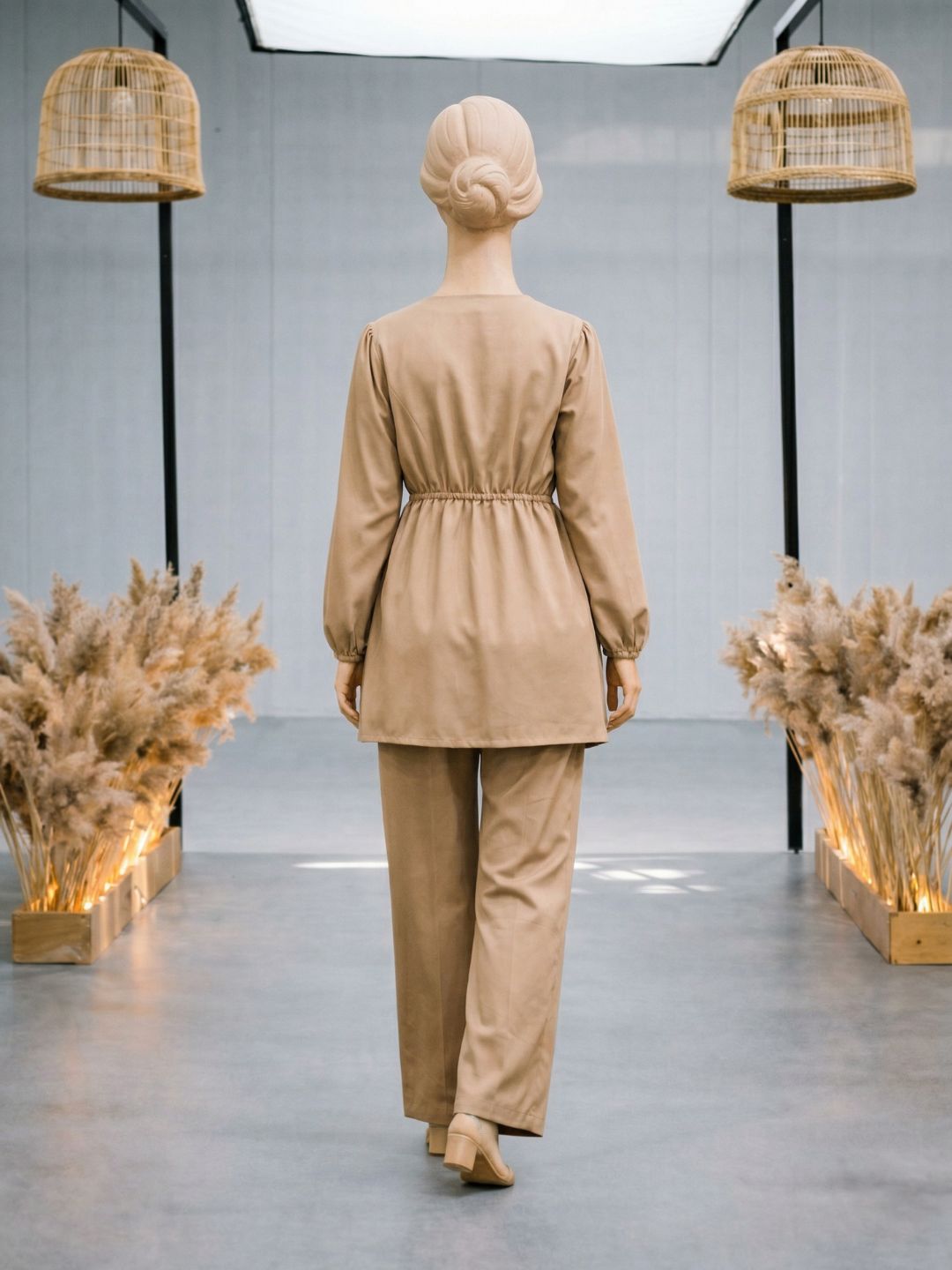 Co-Ord Set V Button Neck-Beige