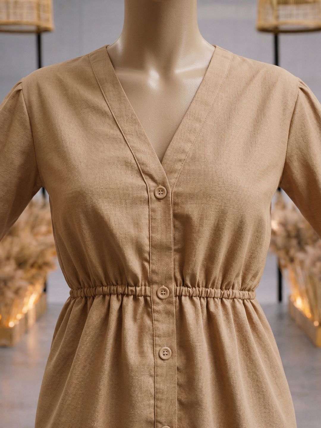 Co-Ord Set V Button Neck-Beige