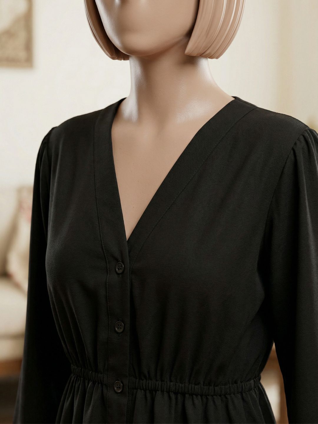 Co-Ord Set V Button Neck-Black