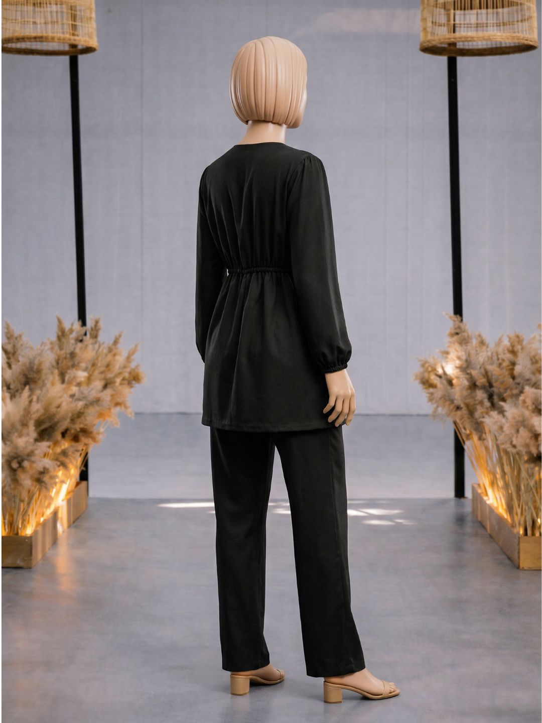 Co-Ord Set V Button Neck-Black