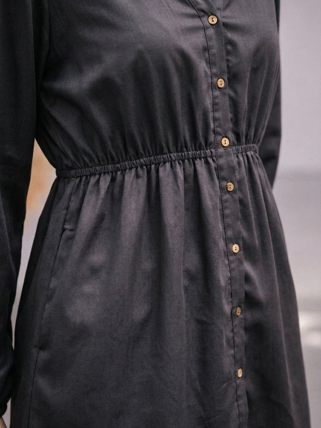 Co-Ord Set V Button Neck-Charcoal Grey