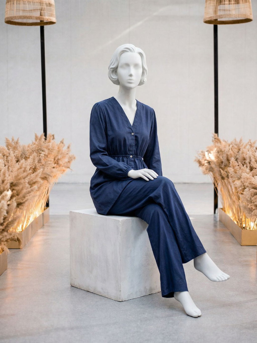 Co-Ord Set V Button Navy