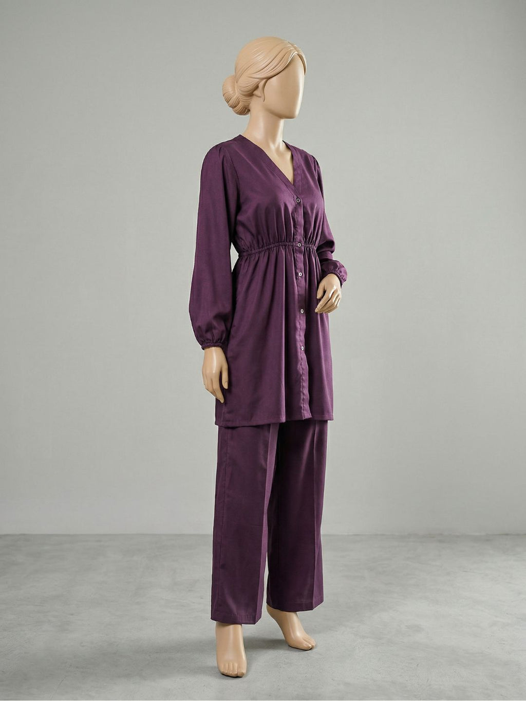 Co-Ord Set V Button Neck-Megenta